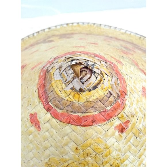 Vintage Asian conical decorated painted farmer style hat main image 5